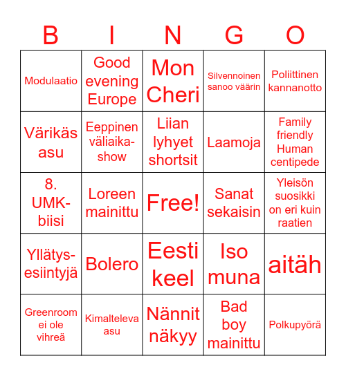 UMK (paremmat kortit ku ylellä) Bingo Card