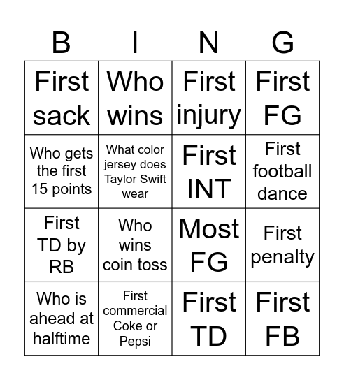 Super Bowl LVIII Bingo! Get 3 in a row to win! Bingo Card