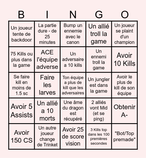 Urf Bingo Card