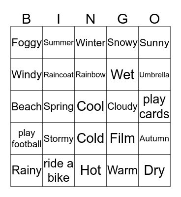Weather Bingo  Bingo Card