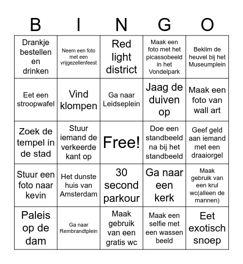 Amsterdam Bingo Card