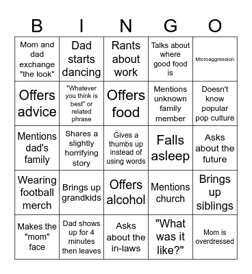 Parents 👍🏽 Bingo Card