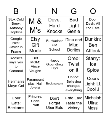 Superbowl 2024 Bingo Card