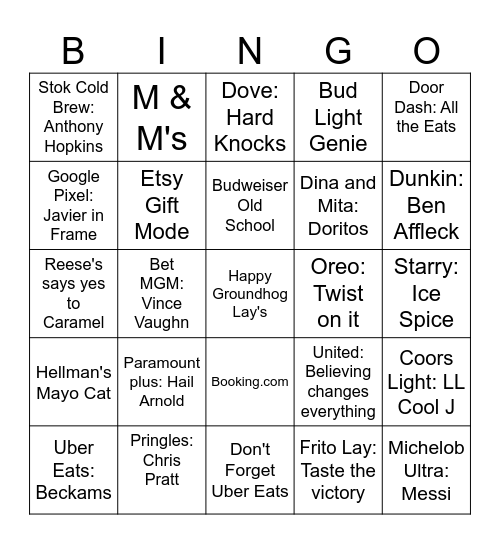 Superbowl 2024 Bingo Card