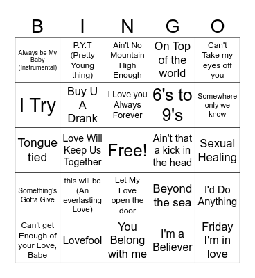 Love Song Mix #3 Bingo Card
