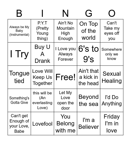 Love Song Mix #3 Bingo Card