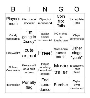 Super Bowl 2024 Bingo Card