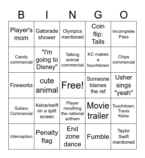 Super Bowl 2024 Bingo Card