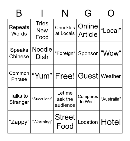 Blonde Fatty in China Bingo Card