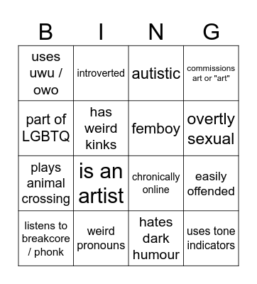 furry bingo Card