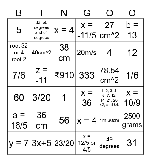 Math bingo! Bingo Card