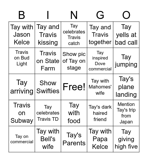 Traylor Super Bowl Bingo Card