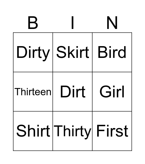 Ir  Bingo Card