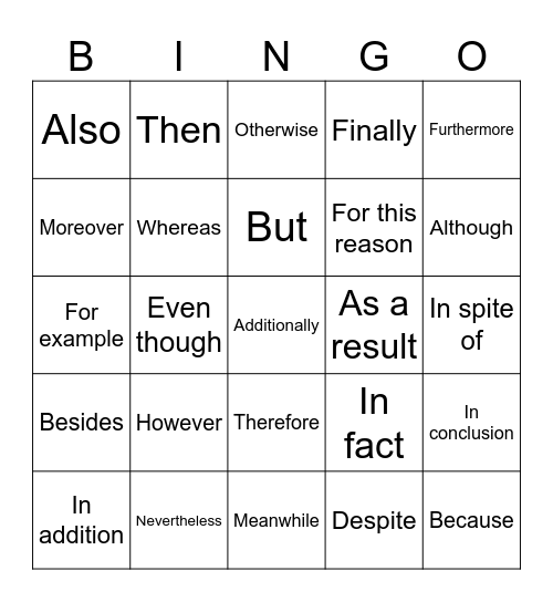 Sentence connectors Bingo Card