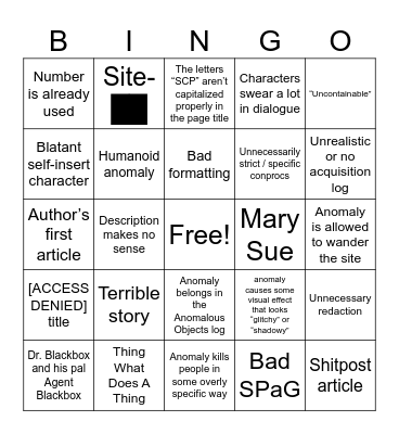 Coldpost bingo Card