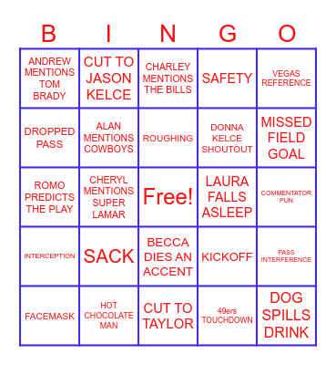 Superbowl Bingo Card