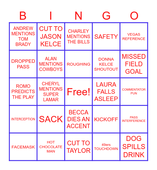 Superbowl Bingo Card