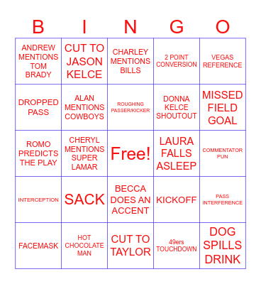 Super Bowl Bingo Card