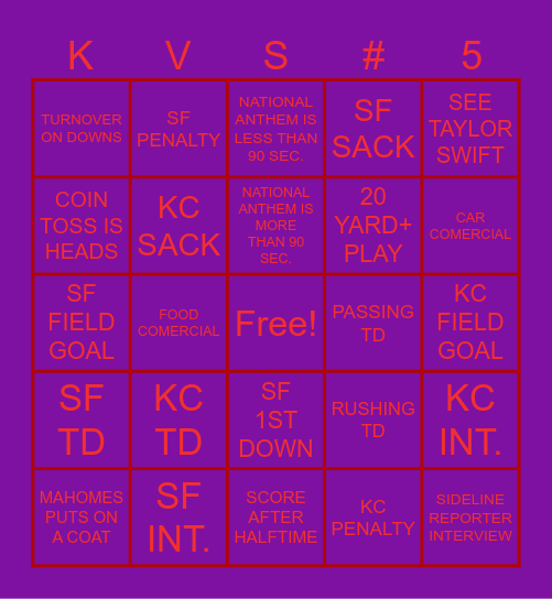 SUPER BOWL 58 Bingo Card