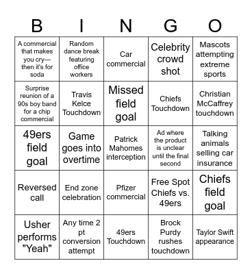 SUPER BOWL 2024 Bingo Card