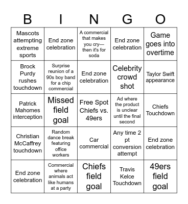 SUPER BOWL 2024 Bingo Card