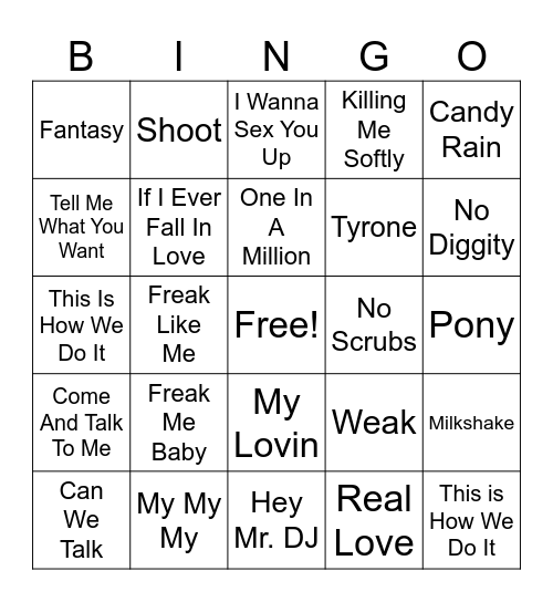 90's R&B Bingo Card