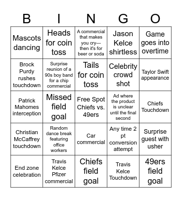 SUPER BOWL 2024 Bingo Card