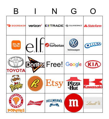 2024 Super Bowl Commercial Bingo Card