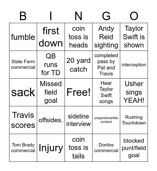 Chiefs vs 49ers Bingo Card