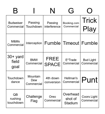 2024 Super Bowl Bingo Card