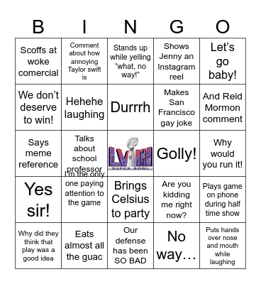 Super Bowl Bingo: Scott Edition Bingo Card