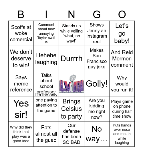 Super Bowl Bingo: Scott Edition Bingo Card