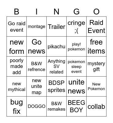 Pokemon Day Bingo Card