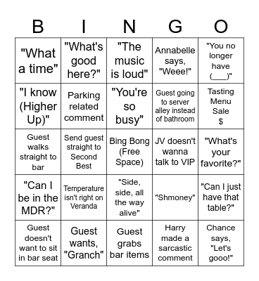 Bing Ghost - Host Team Bingo Card