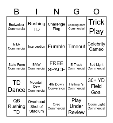 Super Bowl 2024 Bingo Card