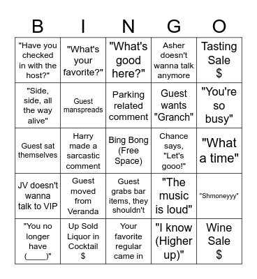 Bing Ghost - Bar Team Bingo Card