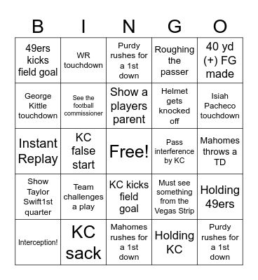 Super Bowl 2024 Bingo Card