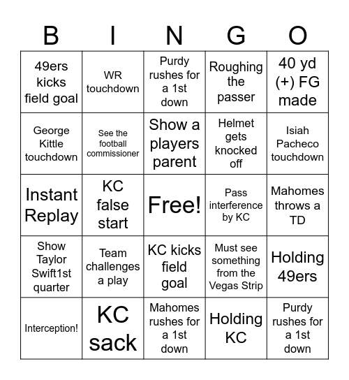 Super Bowl 2024 Bingo Card