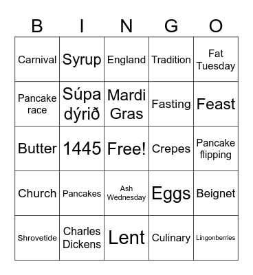 Pancake Day Bingo Card