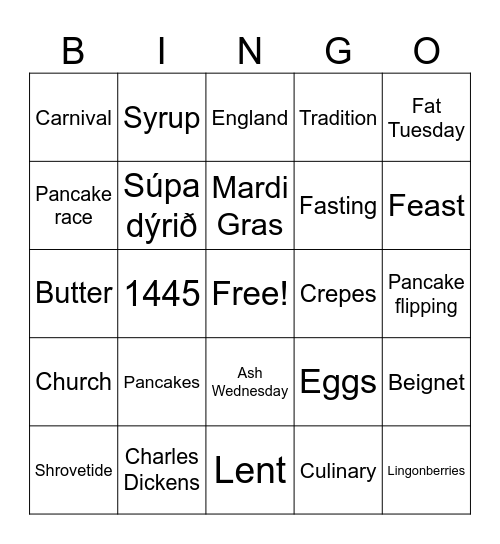 Pancake Day Bingo Card
