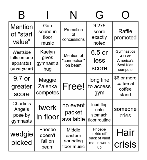 Top Gun Invitational Bingo Card