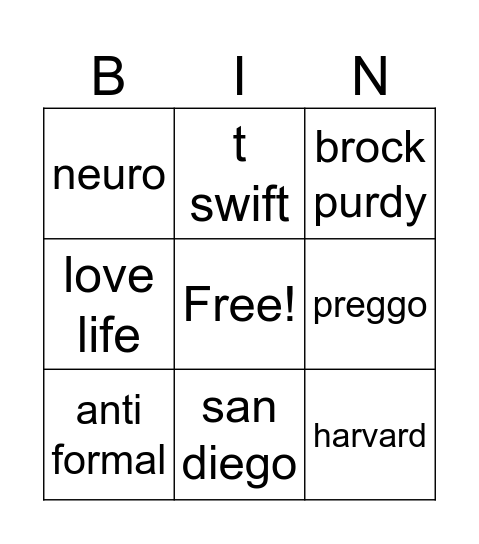 Emily Bingo Card