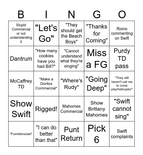 Super Bowl LVIII Bingo Card