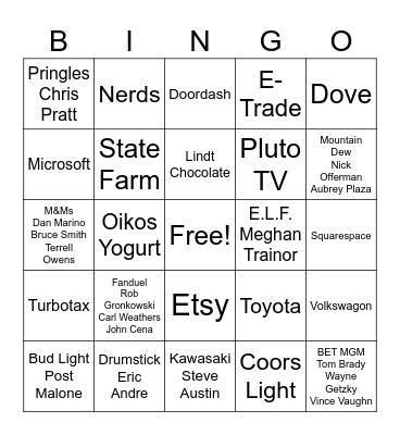 Super Bowl Commercials 2024 Bingo Card
