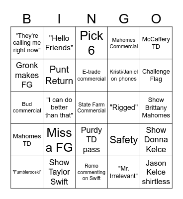 Super Bowl LVIII Bingo Card