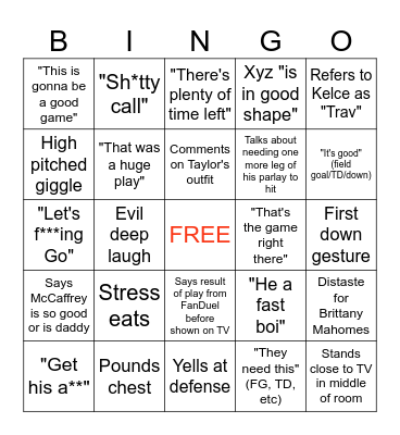 SuperBowl LVIII Bingo Card