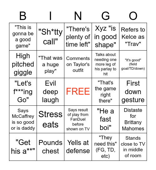 SuperBowl LVIII Bingo Card