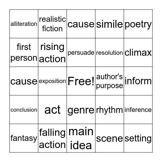 Reading Bingo Card