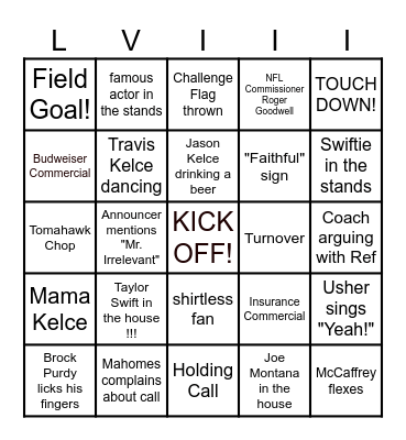 SUPERBOWL BINGO!!! Bingo Card