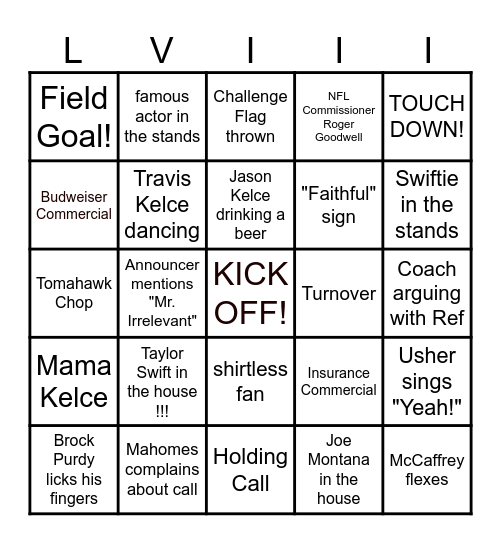 SUPERBOWL BINGO!!! Bingo Card